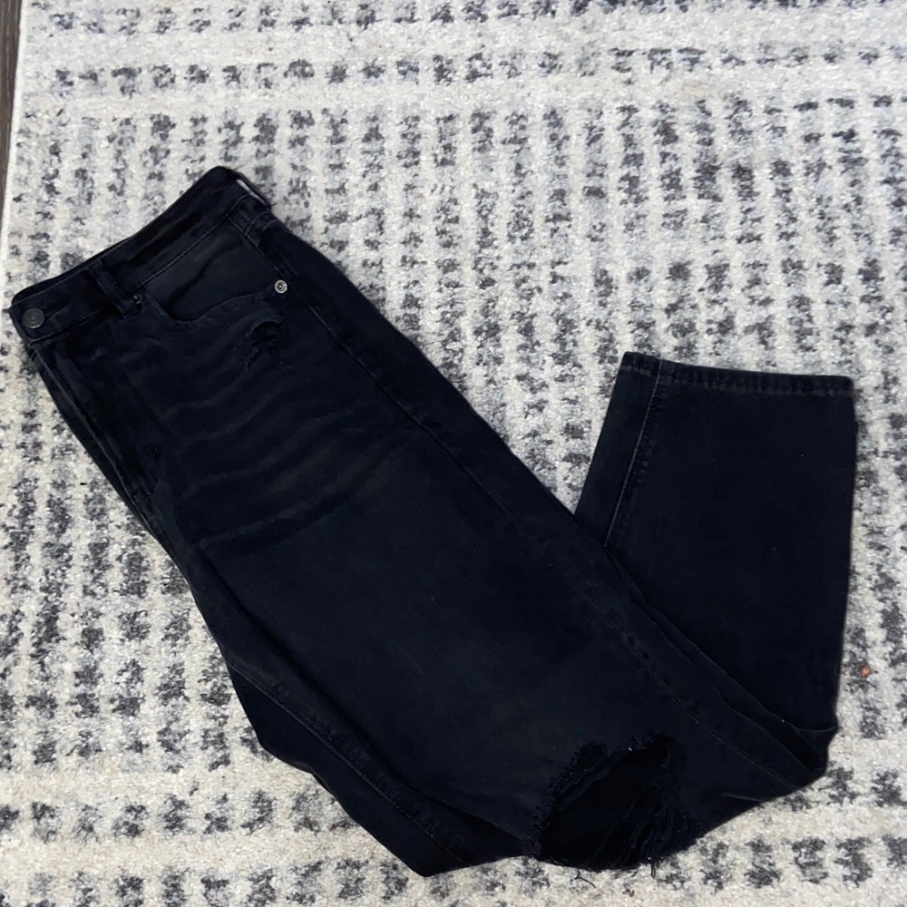 American Eagle Outfitters Dark Denim Distressed Mom Jeans size 10